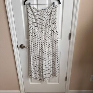 She and Sky Smocked Jumpsuit Polka Dot Strapless Wide‎ Leg White Black L